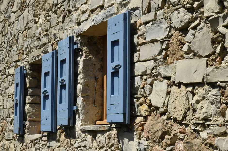 Stone masonry facade with artistic detail